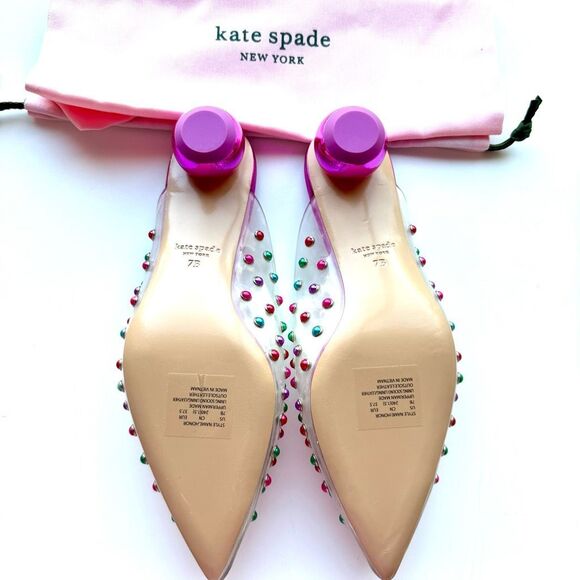 NWT! Kate Spade New York Honor Pumps, pink & clear upper with multi color embell - Picture 5 of 6
